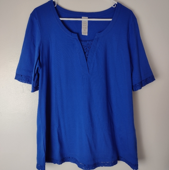 PRICE DROP Royal Blue Short Sleeve Tee with Lace Detail Size XL - Picture 1 of 8